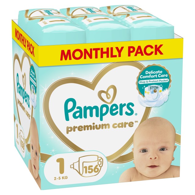 Pampers Premium Care Πάνες Μέγεθος No1 (2-5kg) 156 Πάνες