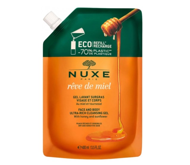 Nuxe Reve de Miel για Πρόσωπο & Σώμα Ultra-Rich Cleansing Gel Eco-Refill With Honey and Sunflower 400ml