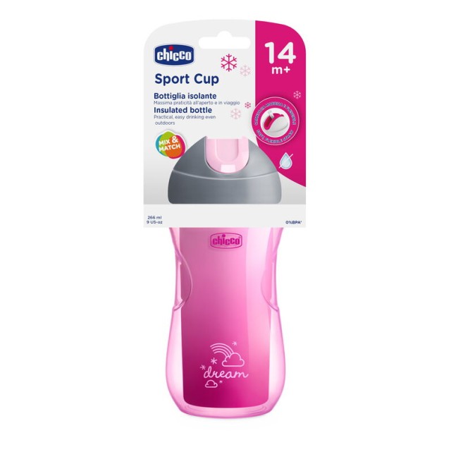 Chicco Sport Cup 14m+ Κύπελλο Θερμός με Καλαμάκι από Σιλικόνη Ροζ 266ml