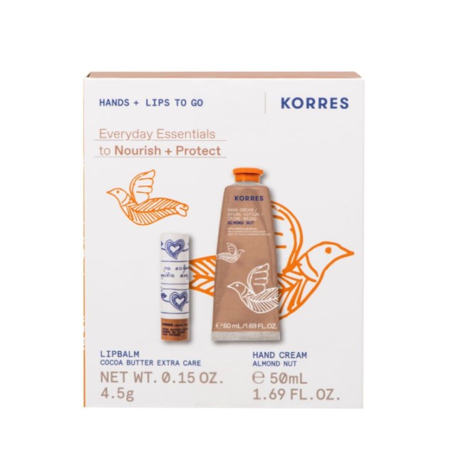 Korres Set Hands & Lips to Go Σετ Καθημερινής Θρέψης & Ενυδάτωσης για Χέρια & Χείλη με Almond Nut Κρέμα Χεριών 50ml & Balm Χειλιών με Βούτυρο Κακάο 4.5g