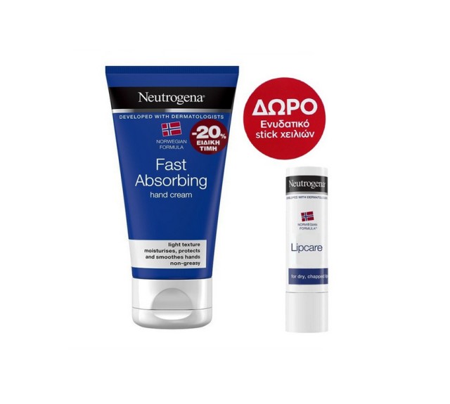 Neutrogena Set Fast Absorbing Hand Cream 75ml + Δώρο Lip Care Stick Labbra 4,8gr