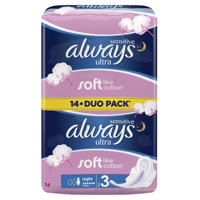 Always Sensitive Ultra Night Duo 14τμχ