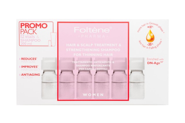 Foltene Promo Pack Women Hair and Scalp Treatment & Shampoo Αγωγή με Αμπούλες Κατά της Γυναικίας Τριχόπτωσης 12 αμπούλες & Σαμπουάν Ενδυνάμωσης 200ml