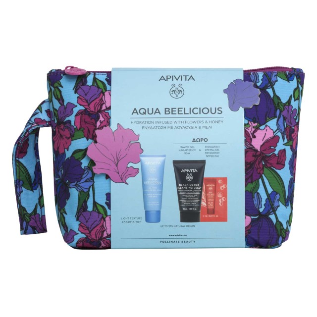 Apivita Promo Aqua Beelicious Comfort Απαλή Κρέμα-Gel Ενυδάτωσης Ελαφριάς υφής & ΔΩΡΟ Gel Καθαρισμού Black Detox Για Πρόσωπο & Μάτια & Bee Sun Safe Ενυδατική Κρέμα-Gel Προσώπου SPF50 2ml