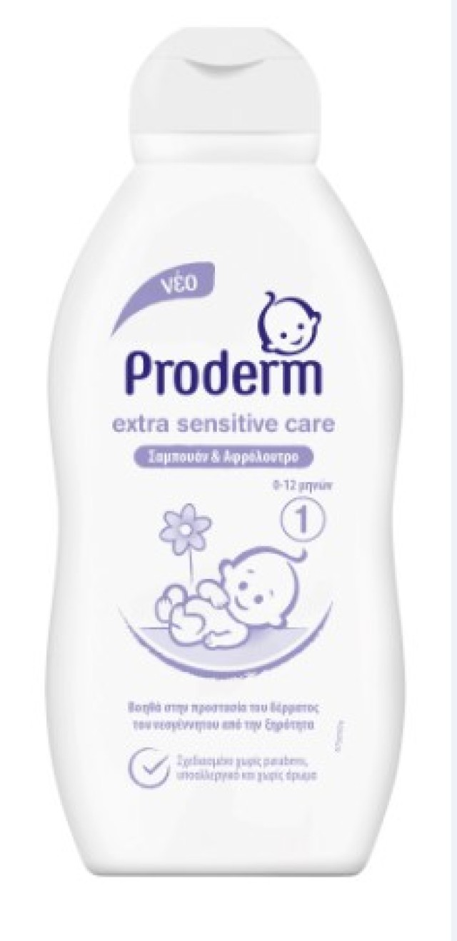 Proderm Extra Sensitive Care 0-12 μηνών No1 Σαμπουάν & Αφρόλουτρο 200ml