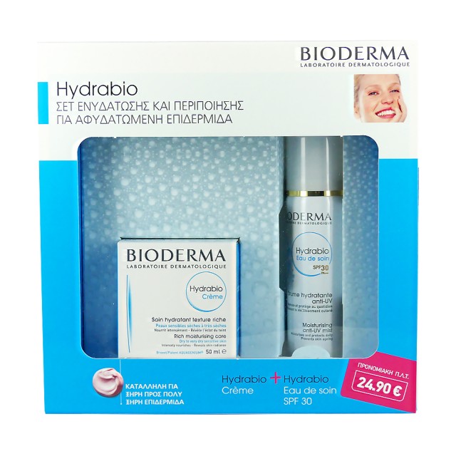 Bioderma Set Hydrabio Creme Soin Hydratant Texture Riche 50ml + Hydrabio Eau De Soin SPF30 Brume Hydratante Anti-UV 50ml