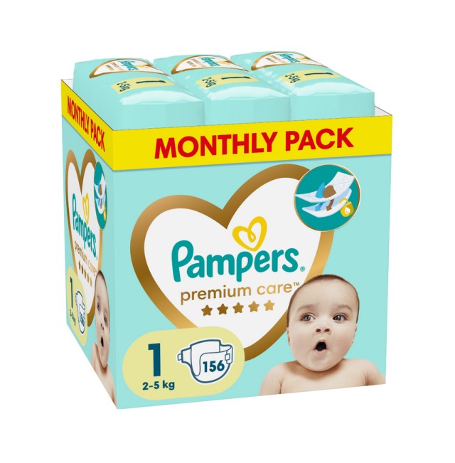 Pampers Premium Care Πάνες Μέγεθος No1 (2-5kg) 156 Πάνες