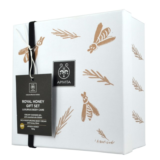 Apivita Royal Honey Gift Set: Creamy Shower Gel Αφρόλουτρο με Αιθέρια Έλαια 300ml & Rich Moisturizing Κρέμα Σώματος με Μέλι 50ml & ΔΩΡΟ Apigea Μέλι 160gr