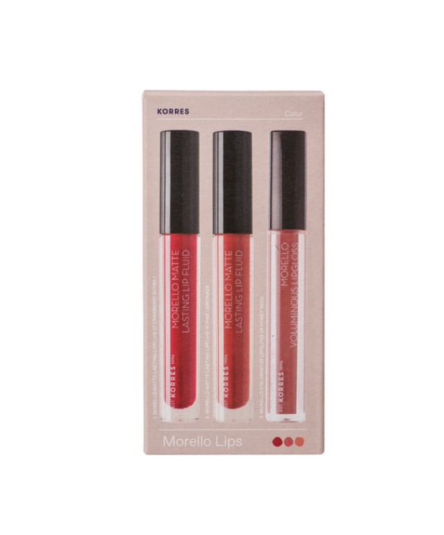Korres Set Morrello Lips Matte 27 Cranberry sorbet 3.4ml + Matte 41 Pink Lemonade 3.4ml + Lipgloss 04 Honey Nude 3.4ml -50%