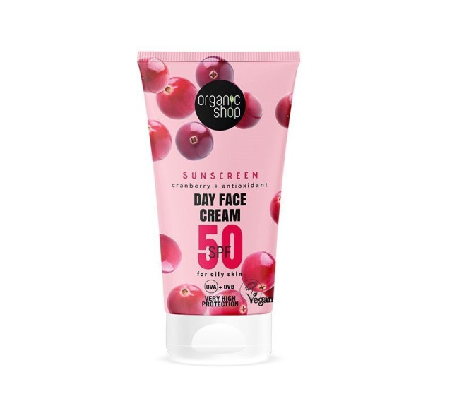 Organic Shop Sunscreen Day Face Cream SPF50 Αντιηλιακό Προσώπου με Κρανμπερι 50ml