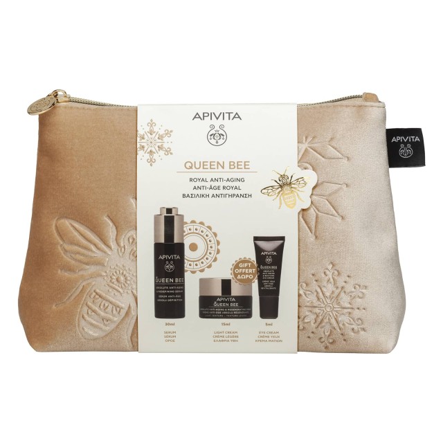 Apivita Queen Bee Set Absolute Anti-Aging & Redefining Serum 30ml & Δώρο Regenerating Light Texture Cream 15ml & Δώρο Reviving Eye Cream 5ml & Δώρο Νεσεσέρ 1τμχ