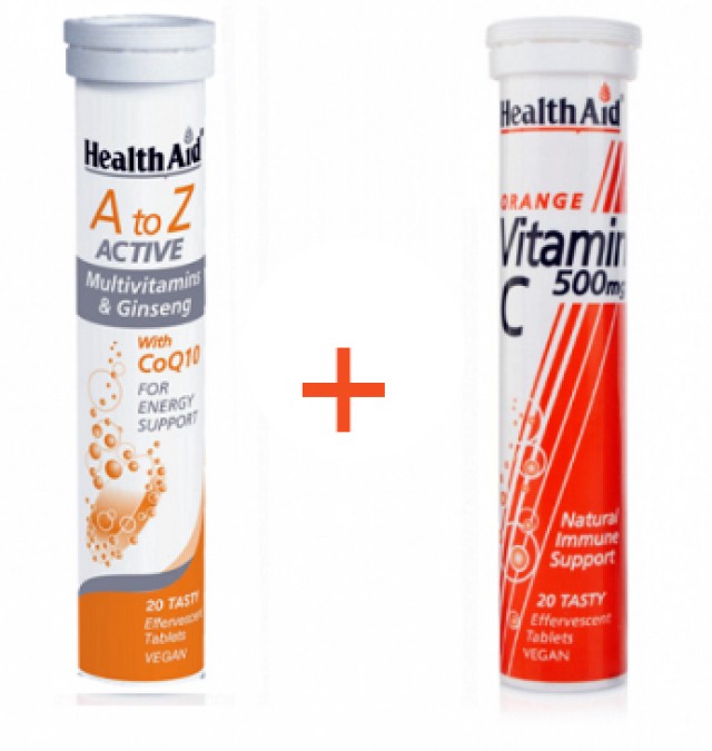 HEALTH AID A to Z Active Multi+CoQ10 20 αναβράζοντα δισκία + HEALTH AID Vitamin C 500mg 20tabs