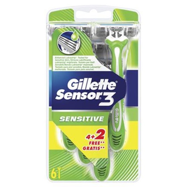 Gillette Sensor 3 Sensitive Ξυραφάκια μιας χρήσης 6τμχ (4+2 Δώρο)