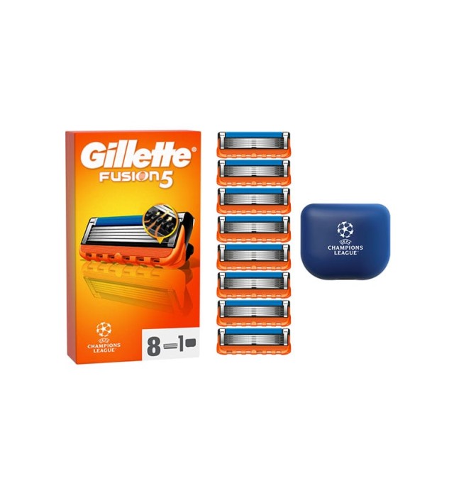Gillette Fusion5 Ανταλλακτικές Κεφαλές Ξυριστικής Μηχανής 8τμχ & Προστατευτικό Κάλυμμα Ταξιδιού 1τμχ
