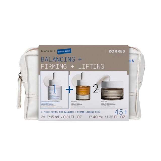 Korres Set με Smart Yoghurt Super Serum με Προβιοτικά 15ml,Black Pine Ορός Προσώπου για Σύσφιγξη & Ανόρθωση 15ml,Bounce Firming Moisturizer Κρέμα Προσώπου για Σύσφιγξη & Ανόρθωση 40ml & Δώρο Νεσεσέρ