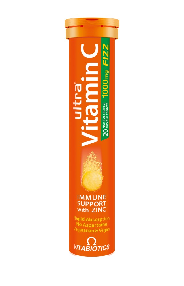 Vitabiotics Ultra Vitamin C 1000mg Fizz with Zinc 20 Aναβράζοντα Δισκία με Γεύση Πορτοκάλι