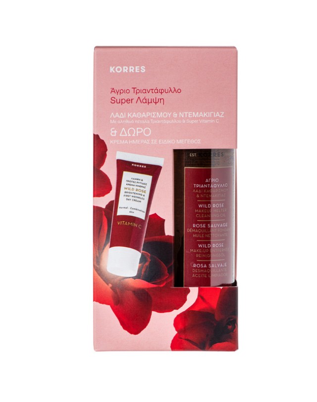 Korres set Άγριο Τριαντάφυλλο Λάδι Καθαρισμού & Ντεμακιγιάζ 150ml & ΔΩΡΟ Άγριο Τριαντάφυλλο Κρέμα Ημέρας Κανονικές-Μικτές 16ml