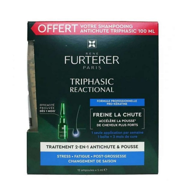 Rene Furterer Set Triphasic Reactional Ritual Anti-Hair Loss Treatment 12x5ml + Triphasic Stimulating Shampoo 100ml