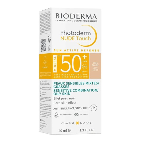 Bioderma Photoderm Nude Touch Mineral Αντηλιακή Κρέμα Προσώπου με SPF50+ Very Light