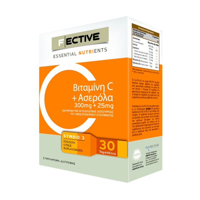 Fective Essential Nutrients Vitamin C 300mg + Acerola 25mg 30tabs
