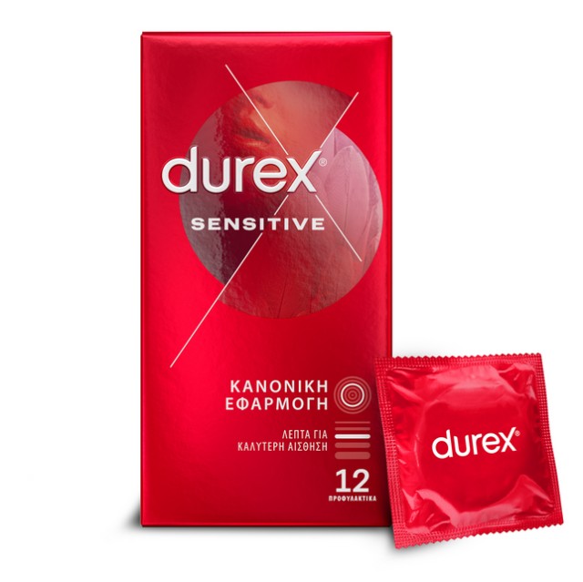 Durex Sensitive Προφυλακτικά Λεπτά με Κανονική Eφαρμοργή 12τμχ