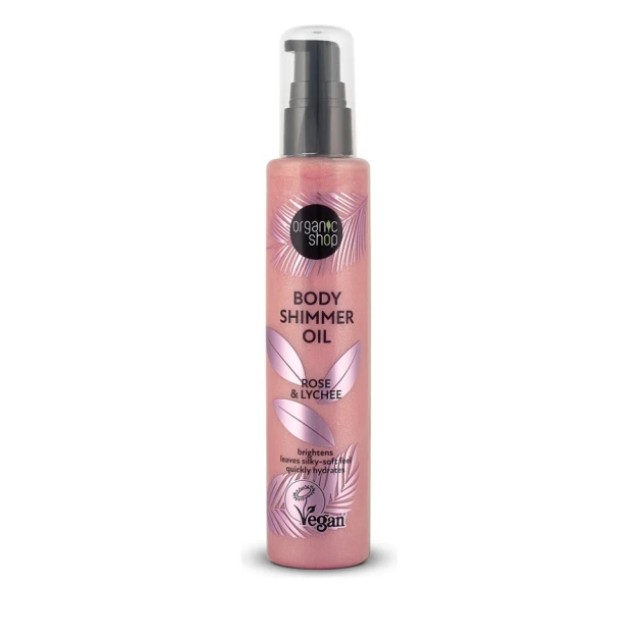 Organic Shop Body Shimmer Oil Rose & Lychee Ιριδίζον Λάδι Σώματος 100ml