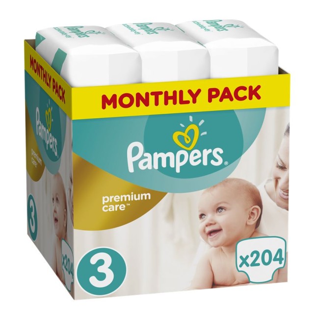 Pampers Premium Care Πάνες Μέγεθος 3 Monthly 6-10kg 204 Πάνες