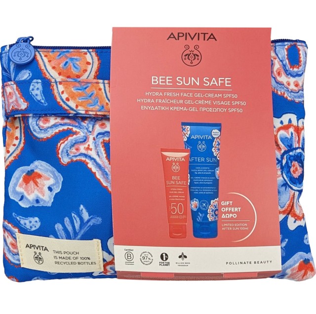 Apivita Set Bee Sun Safe Spf50 Hydra Fresh Face Gel Cream Light Texture 50ml + Δώρο After Sun Cool & Sooth Gel Cream Travel Size 100ml + Νεσεσέρ 1τμχ
