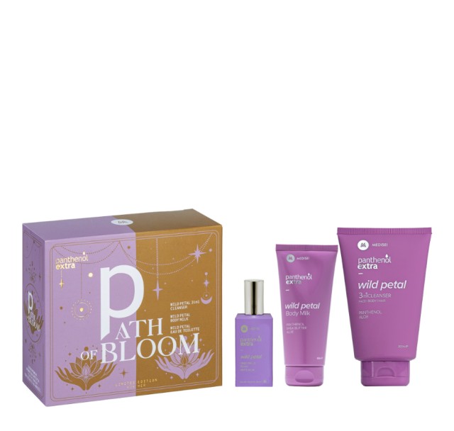 Medisei Panthenol Extra Set Path of Bloom με Wild Petal 3in1 Cleanser Σαμπουάν-Αφρόλουτρο 200ml & Wild Petal Body Milk Ενυδατικό Γαλάκτωμα Σώματος 100ml & Wild Petal Eau De Toilette Γυναικείο Άρωμα 50ml