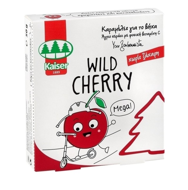 Kaiser Wild Cherry Παιδικές Καραμέλες για τον Βήχα Χωρίς Ζάχαρη με Γεύση Κεράσι 50gr