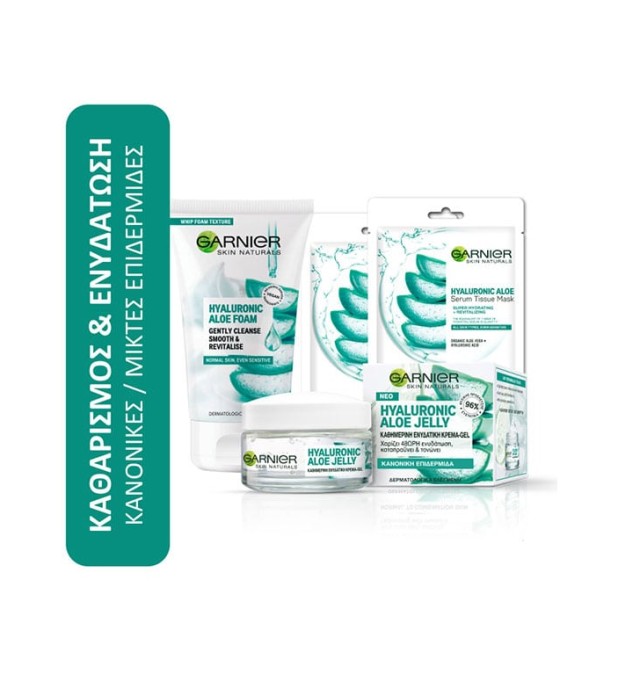 Garnier Set Hyaluronic Aloe Jelly Cream 50ml & Cleansing Foam 150ml & Tissue Mask 28g 2τμχ