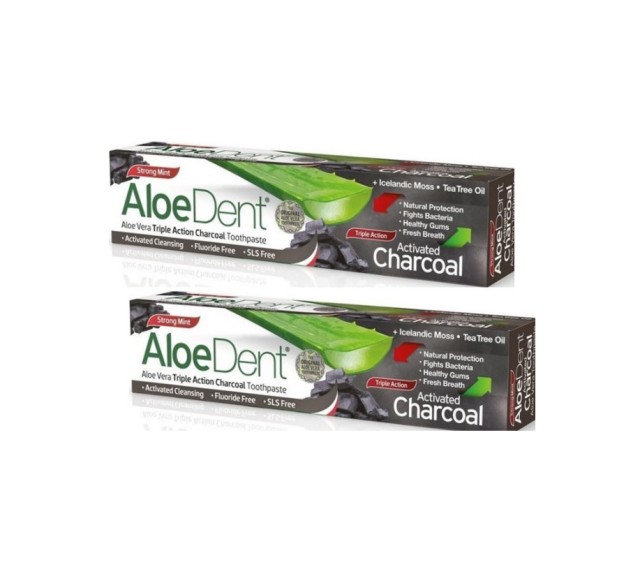 Optima AloeDent Triple Action Charcoal Οδοντόκρεμα Ενεργού Άνθρακα 2 x 100ml Eκπτωση -50% στο 2ο Προϊόν