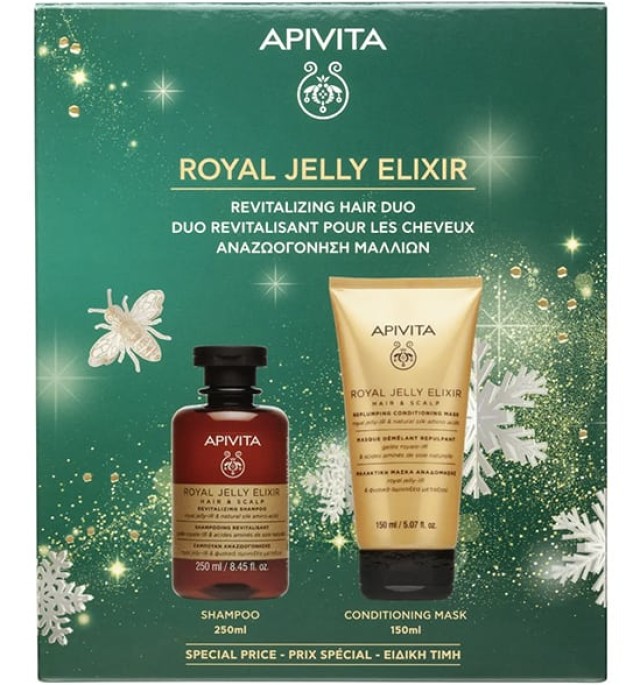 Apivita Set Royal Jelly Elixir- Royal Jelly Elixir Revitalizing Shampoo Σαμπουάν Αναζωογόνησης, 250ml +Replumping Conditioning Mask Μαλακτική Μάσκα Αναδόμησης, 150ml