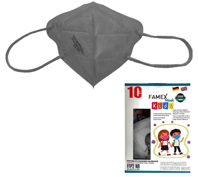 Famex Mask Kids Παιδικές Μάσκες Προστασίας Γκρι FFP2 NR 10τμχ