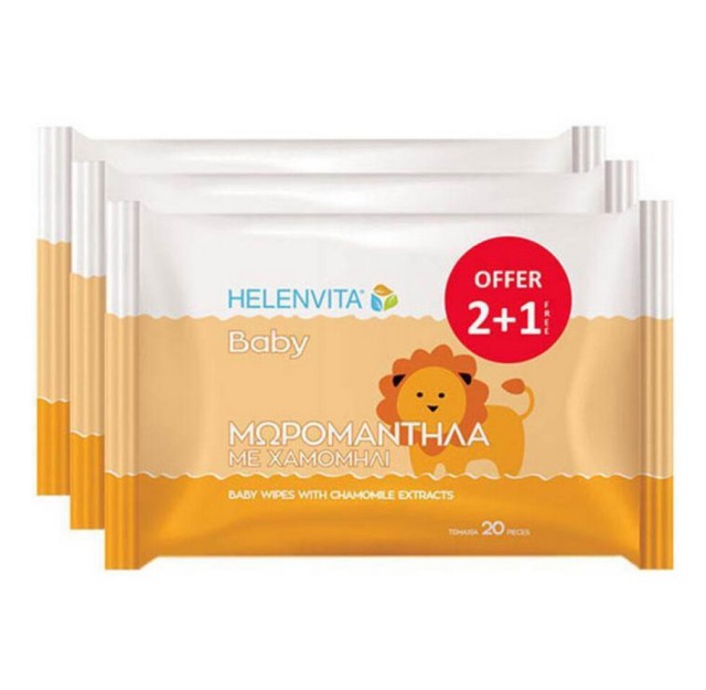 Helenvita Set Baby Wipes Μωρομάντηλα με Χαμομήλι 2+1 Δώρο 3 x 20τμx