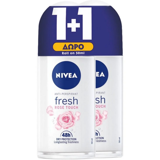 Nivea Fresh Rose Touch 48h Deo Roll-on 50ml 1+1 Δώρο