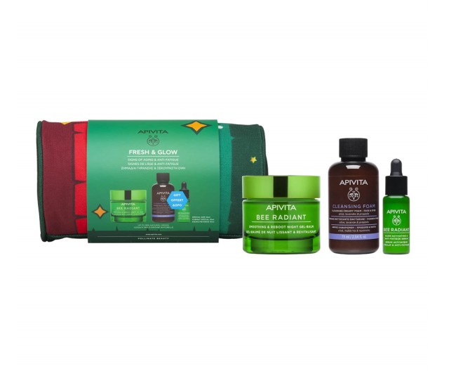 Apivita Set Fresh & Glow Bee Radiant Gel-Balm Night Κρέμα Νύχτας Για Λείανση & Αναζωογόνηση 50ml + Δώρο Bee Radiant Ορός Ενεργοποίησης Λάμψης 10ml + Αφρός Καθαρισμού Προσώπου Με Ελιά & Λεβάντα 75ml
