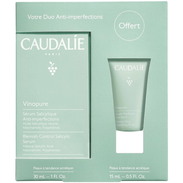 Caudalie Set Vinopure Blemish Control Salicylic Serum Eνυδατικός Ορός Προσώπου 30ml + Δώρο Vinopure Moisturizing Mattifying Fluid Ενυδατική Κρέμα Προσώπου 15ml