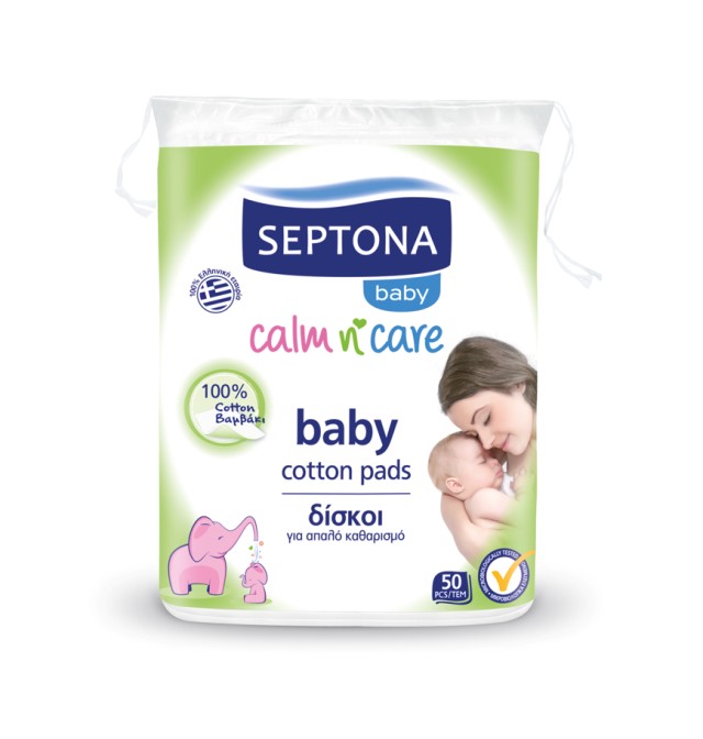 Septona Βρεφικά Βαμβάκια Καθαρισμού Baby Calm n Care Cotton Pads 50τμχ