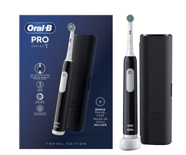 Oral-B Pro Series 1 Ηλεκτρική Οδοντόβουρτσα Μαύρη με Χρονομετρητή + Θήκη Ταξιδίου 1τμχ