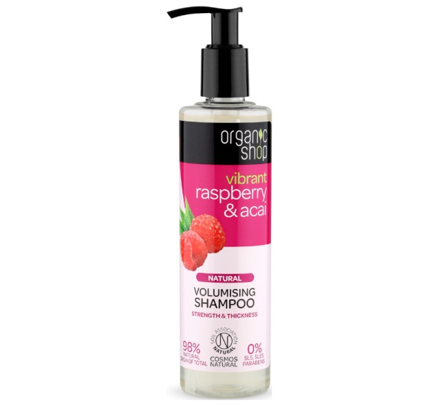 Organic Shop Raspberry & Acai Volumising Shampoo Σαμπουάν Όγκου 280ml