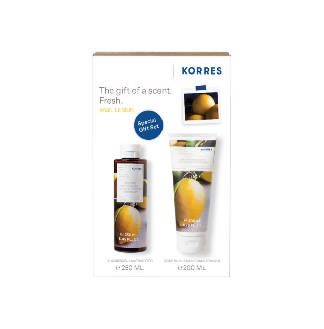 Korres Set Renewing Body Cleanser Basil Lemon Aναζωογονητικό Αφρόλουτρο Σώματος με Άρωμα Βασιλικός - Λεμόνι 250ml + Body Smoothing Milk Lilac Ενυδατικό Γαλάκτωμα Σώματος με Άρωμα Βασιλικός - Λεμόνι 200ml