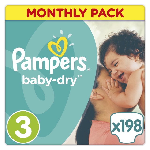 PAMPERS Baby Dry Monthly Pack Midi 198τεμ Νο 3 (4-9kg)