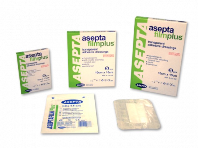 ASEPTA Filmplus Επιθέματα διαφανή αυτοκόλλητα απορροφητικά (φιλμ) 10cmX25cm 5τμχ.