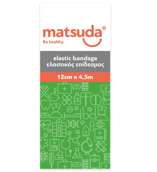 Matsuda Επίδεσμος Ελαστικός 12cmx4,5m με Άγκιστρα 1τμχ
