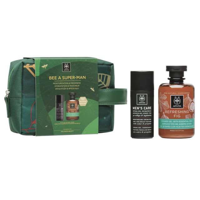 Apivita Set Bee A Super-Man Moisturizing Cream-Gel with Cedar & Propolis 50ml + Refreshing Fig Shower 300ml