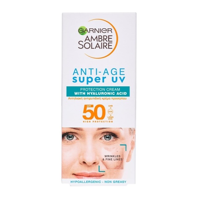 Garnier Ambre Solaire Advanced Sensitive Anti-Age SPF50 Sunscreen & Anti-Wrinkle Face Cream With Hyaluronic Acid 50ml
