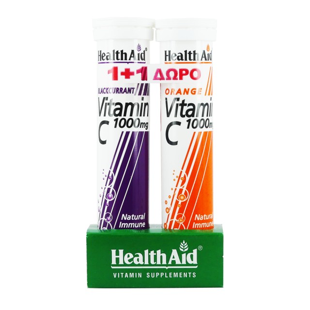 Health Aid Vitamin C 1000mg με Γεύση Φραγκοστάφυλο 20tabs +  Δώρο Vitamin C 1000mg με Γεύση Πορτοκάλι 20tabs