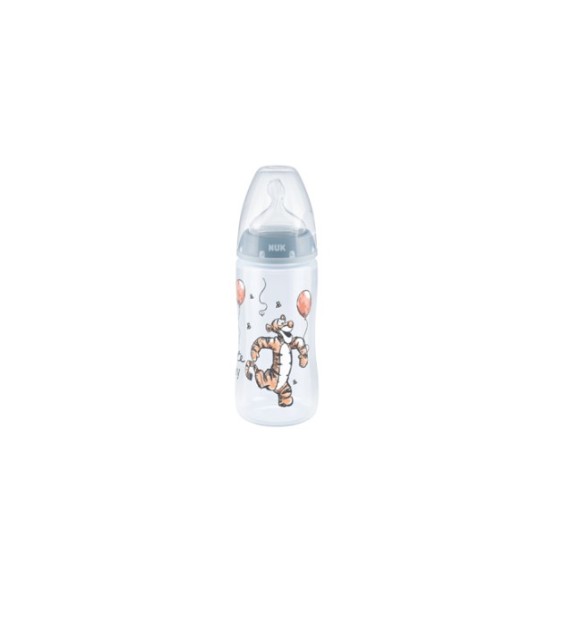 Nuk First Choice+ Μπιμπερό Winnie the Pooh Με Θηλή Σιλικόνης M Γκρι 0-6m 300ml 1τμχ