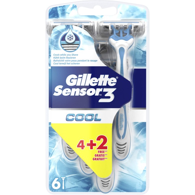 Gillette Sensor 3 Cool Ξυραφάκια μιας χρήσης 6τμχ (4+2 Δώρο)